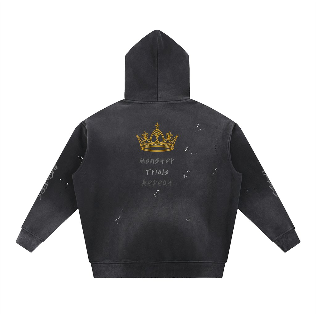 Vintage Washed Frayed Fleece Hoodie