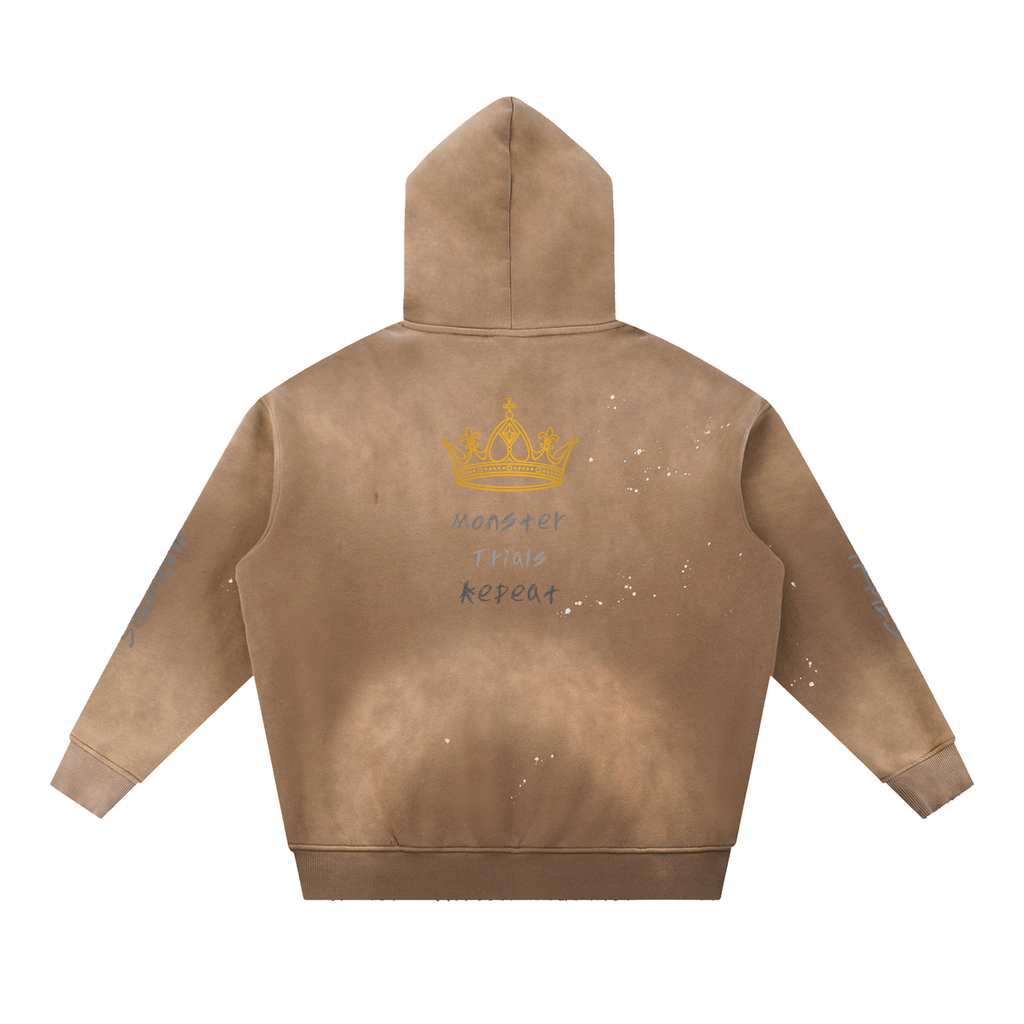 Vintage Washed Frayed Fleece Hoodie