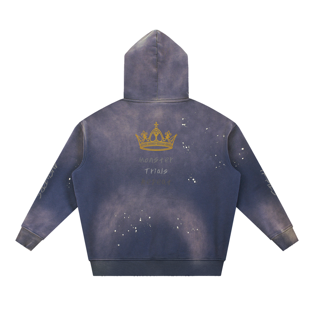 Vintage Washed Frayed Fleece Hoodie